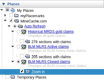 Google Earth Pro – Places panel zoom in to show more claims message