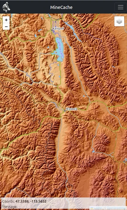 MineCache Webmap main screen – layers panel visible
