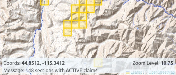 MineCache Webmap - number of PLSS sections with claims